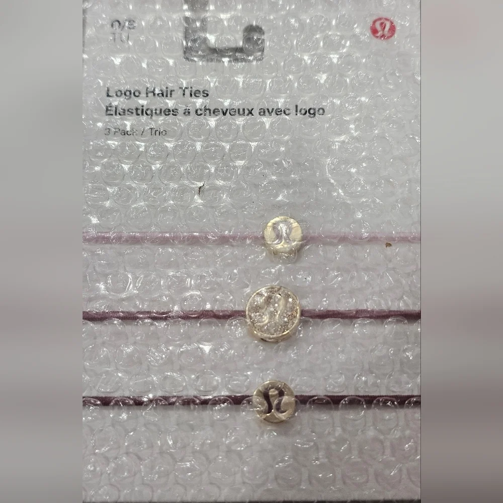 Lululemon Logo Hair Ties 3 Pack Blissful Pink/Red, Clay/Rockwood, Gold, New